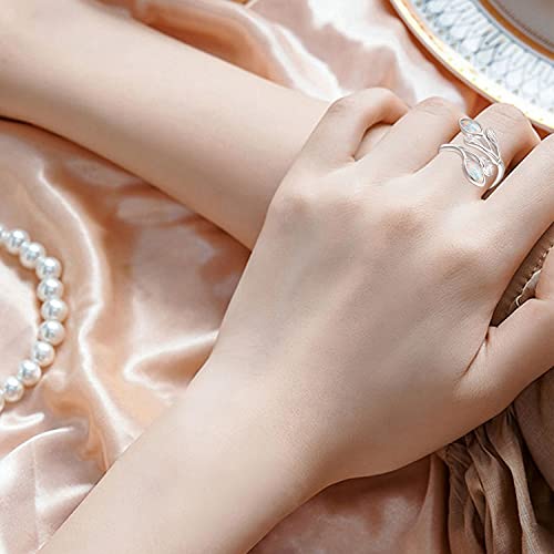 Praymos 925 Sterling Silver Olive Leaf Ring White Opal Adjustable Sized Ring Friendship Ring Olive Branch Nature Inspired Jewellery Us 7-9 #TOP1