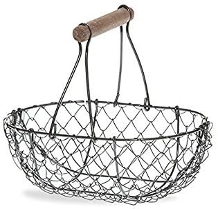 Wire Chicken Egg Basket, Wood Handle, Farm Style by EggBaskets (Black)