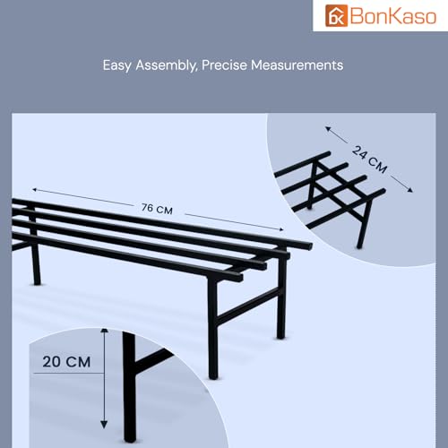 Image of BonKaso Heavy Duty Rectangle Plant Stand: 76x24x18 cm, Black - Set of 4, Modern Design for Indoor & Outdoor Use, Sturdy, Anti-Rust Planter Stand for Garden, Balcony, Patio