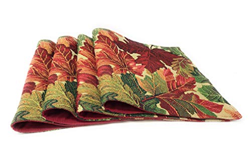 Tache 4 Piece Autumn Orange Brown Thanksgiving Leaves Fall Foliage Tapestry Woven Kitchen Dining Table Placemat Set #TOP2
