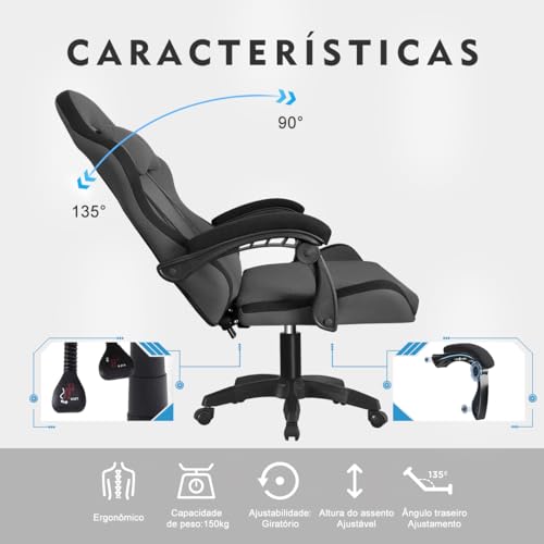 Cadeira Gamer Python Fly em tecido, respirável e ecológica, ângulo ajustável (Cinza Escuro)