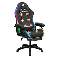 ALFORDSON Gamingstoel, Racing Gamerstoel met RGB LED-verlichting, Massagestoel met voetensteun, Ergonomische draaistoel met verstelbare rugleuning, PU-leer, wit