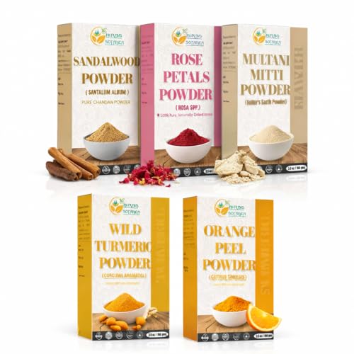 Herbs Botanica Skin Care Sampler Sandalwood Rose Petal Multani Mitti Wild Turmeric & Orange Peel Powder for Face Mask & DIY Beauty Total 700g / 1.54 LB Natural Skin Care Kit