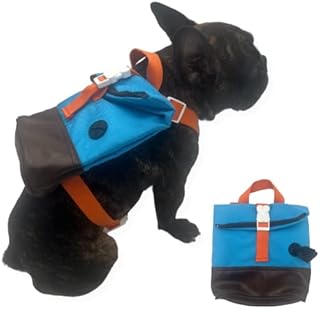 Dog Backpack for Dogs to Wear - Cute Dog Backpack Harness for Small / Medium Dogs - Dog Backpacks Puppy Treat Bag with Adjustable Harness and Built-in Poop Bag Dispenser (Bigger, Electric Blue)