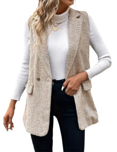 IDEALSANXUN Womens Herringbone Print Vest Fall Winter Double Breasted Sleeveless Blazer Jackets