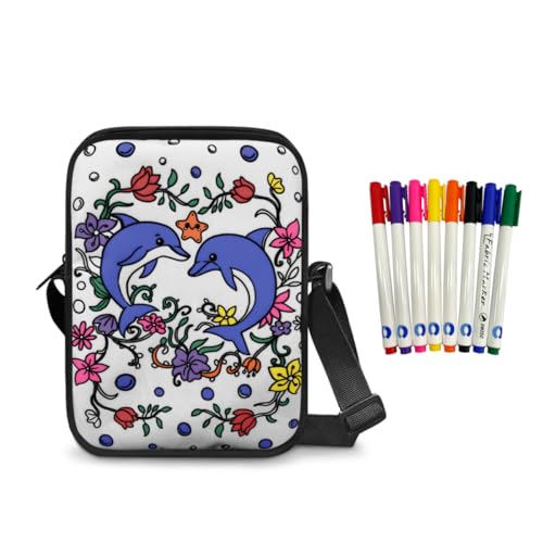 Color Your Own Bag Doodle Animals Coloring Crossbody Bag for Girls with 8 Pcs Markers
