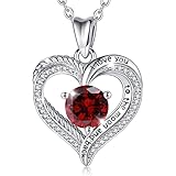 EUDORA January Birthstone Necklace for Women Girls Mothers, 925 Sterling Silver Ruby Necklaces Heart