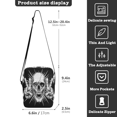 crossbody messenger bag cross body bag men Woman Handbag Shoulder Strap Adjustable Strap for business business- Black Skulls Fingers3