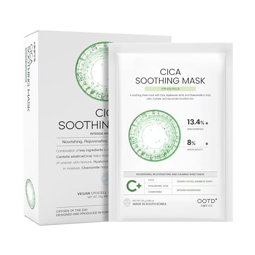 #OOTD Cica Calming Sheet Mask for Sensitive Irritated Skin, Soothing & Moisturizing Korean Face Mask, EVE Vegan, Chamomile, Hyaluronic Acid (10-Count)