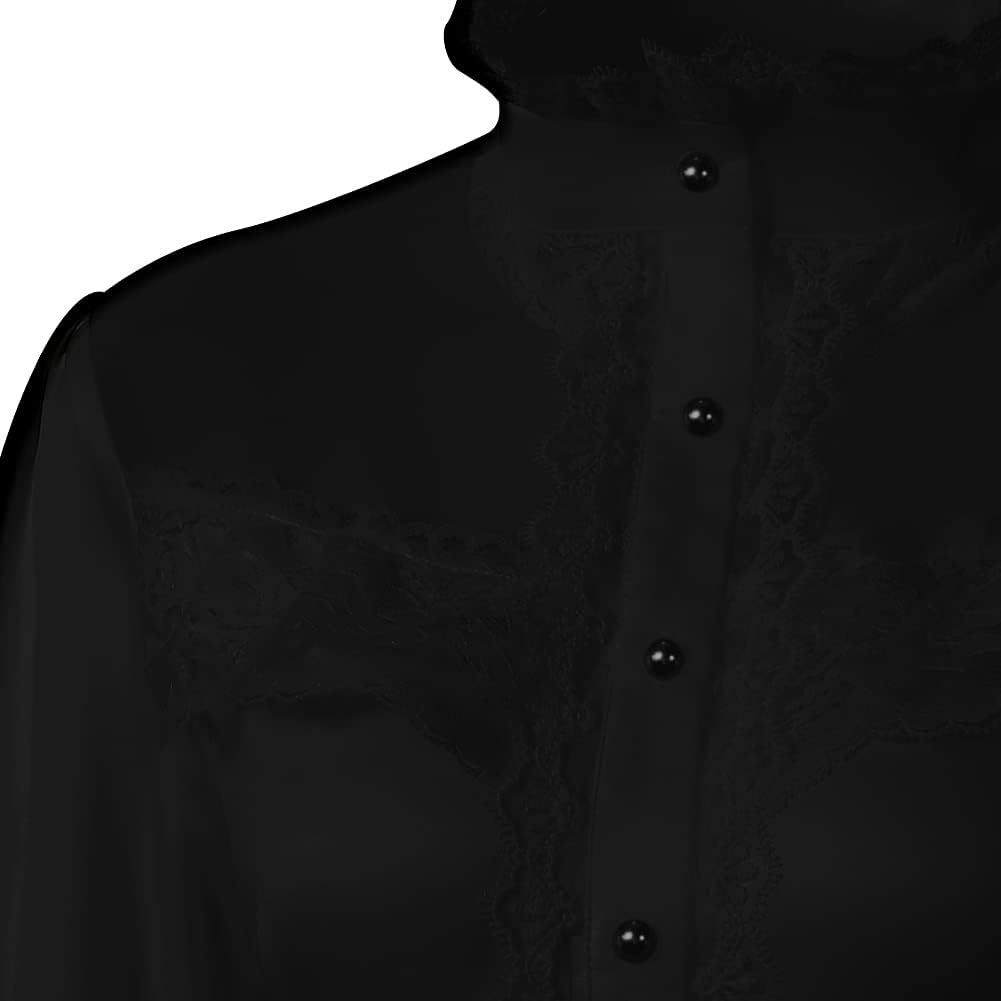 Women's Retro Victorian Lotus Lace Stand Collar Long Sleeve Shirts - Image 2