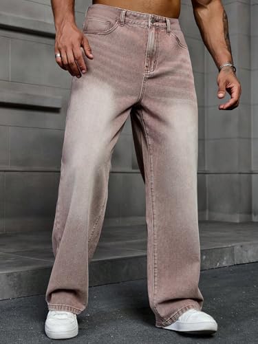 Image of AVANOVA Men's Baggy Fit Jeans- Solid Washed Denim Straight Wide-Leg | Streetwear Casual Dailywear Pants for Men | Trendy Loose-Fit Mid-Waist Denim Trousers (Jeans 247)
