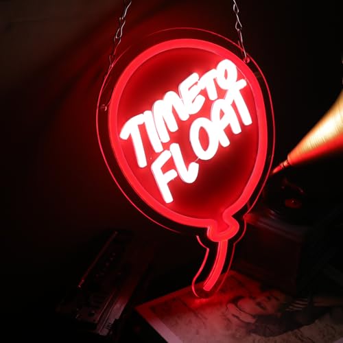 Image of Horror Move Neon Signs for Wall Decor, inchTime to Float inch UV Printed Acrylic Dimmable Light, 7.8 x 11.1 IN, Horror Decor, Red Balloon Wall Art for Bedroom, Halloween, Creepy Clown Gift