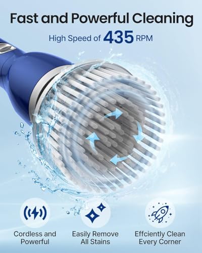 iDOO Electric Spin Scrubber, Cordless Electric Cleaning Brush, Electric Scrubbing Brush with Adjustable Handle & 4 Replacement Brush Heads, Power Scrubber for Bathroom Shower Tile Floor Car - Image 4