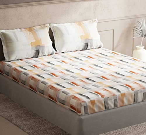 Image of DDECOR - Puzzle Abstract 144 TC Double Bedsheet Set with Two Pillow Covers - Orange