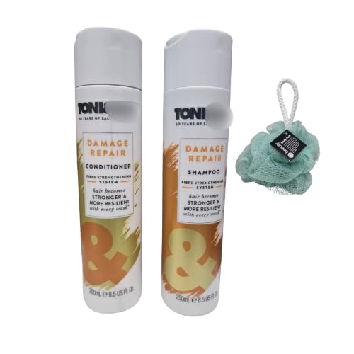 Toni Damage Repair Shampoo+Conditioner Hair Becomes Stronger 250ml,Duo Set including Free Beauty Body Puff(Any Colour) - Image 2