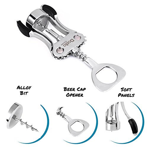 Dodo Kitchen Stainless Steel Wine And Beer Bottle Opener | With 4 Drink Coasters | Manual Multifunctional Wing Corkscrew | Sturdy And Easy-To-Wash | Wine Accessory For Kitchen, Bars, And More #TOP2