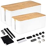 Iron Forge Cable Cable Management Box, 2 Pack - White Cord Organizer with Wood Top - Hider for...