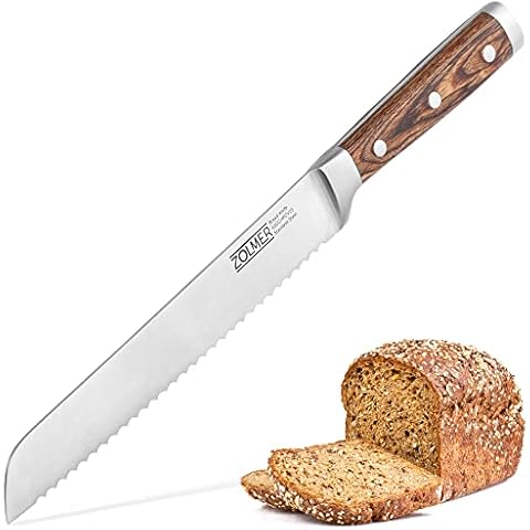 Zolmer® Brotmesser - Extra scharfes Wellenschliff Messer - Brotschneidemesser mit komfortablem Griff aus Pakka Holz Cover