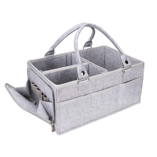 Image of Casterley Baby Diaper Caddy Organize,Nursery Basket Set,Boys Girls Nursery Storage Bin,Large Nursery Tote with Removable Compartments,Car Organizer for Diapers and Baby Wipes Newborn Essentials