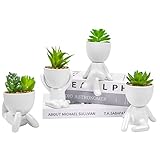 LJMBOEN 4 PCS Cute Fake Succulent with Creative Human Shaped Pots,Mini Ceramic Plant Potted Succulen
