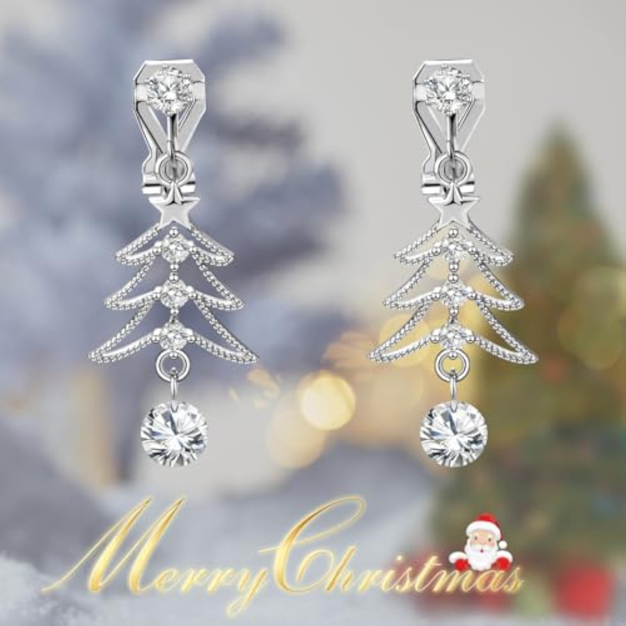 Women's Cute Christmas Tree Clip Earrings, Festive Design