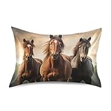 Qilmy Three Horses Run Satin Pillowcase for Hair and Skin with Envelope Closure, Soft and Cozy, Wrinkle Fade Resistant Satin Pillowcase Size Standard 20x26in