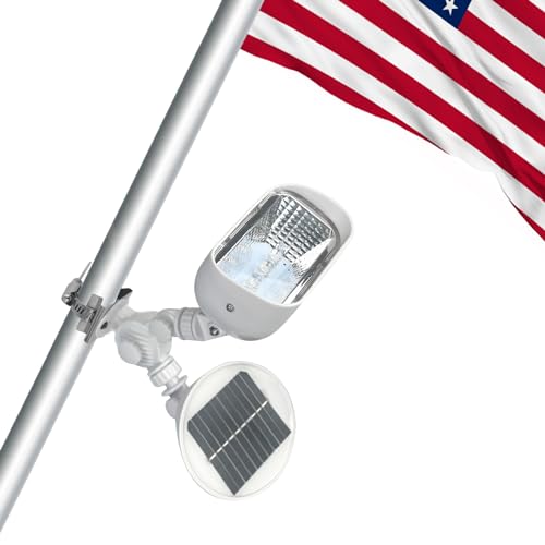 GULADUS Solar Flag Pole Light, 2200 mAh 4 LEDs 264 Lumen. Adjustable Flagpole Light Solar Powered for Outdoor 1-1.5" Flag Pole, IP65 Waterproof, Auto On At Dusk and Off At Dawn (White)