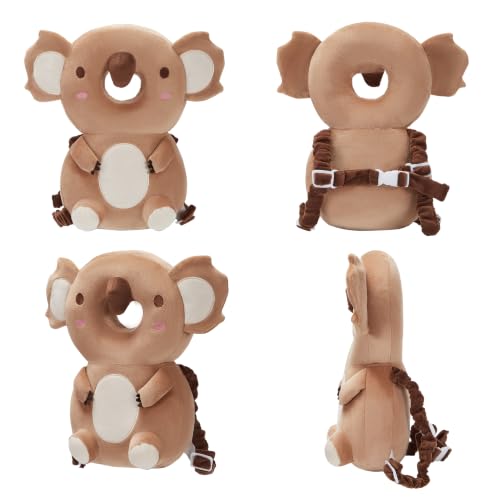 Image of Baby Head Back Protector Backpack Toddler Safety Protector Cushion Pad Soft, Adjustable and Lightweight Design for Safe Walking and Crawling Toddlers Girls and Boys(Brown Koala)