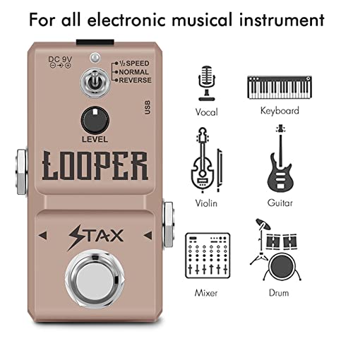 Image of Stax Mini Guitar Looper Pedal Loop Station Unlimited Overdubs 10 Minutes of Looping, 1 /2 time, and Reverse USB Port 3Mode Mini Size True Bypass