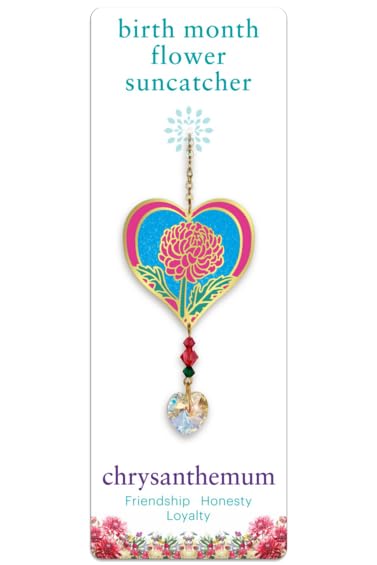 Birthmonth Flower Sun-Catcher Mobile, Stained Glass Effect, Sparkling Crystal Heart Adorned - Image 2