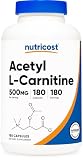Nutricost Acetyl L-Carnitine (ALCAR) 500mg, 180 Capsules, 180 Servings - Non-GMO and Gluten Free, 1 Capsule per Serving
