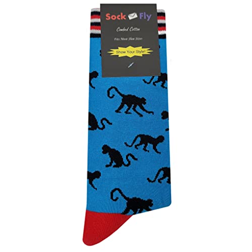 Monkey Stripe Dress Socks Funny Novelty Crazy Fun Design Men Size 8-12 Cotton Casual Crew Colorful Funky Fancy Socks Gift for Men4