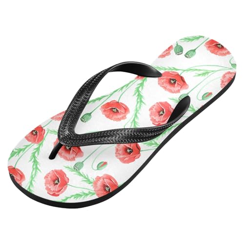 Sinestour Red Flower Leaves Flip Flops for Beach Thong Sandals Anti-slip Lightweight Flat Slippers for Summer Swim Travel2