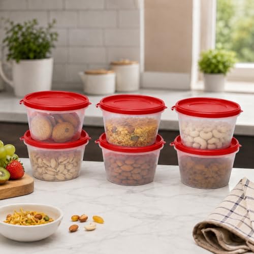 Image of Cutting EDGE Nesterware 750ml Stackable Food Container (Set of 6, Red) | BPA-free plastic, stackable design, leak-proof, kitchen storage, pantry, fridge, meal prep, reusable, travel use