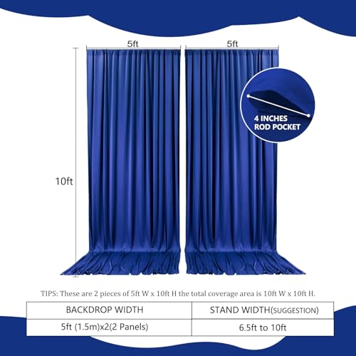 Image of 2 Panels Royal Blue Backdrop Curtain, 10 x 10 Feet Polyester Background Curtains for Parties, Weddings, Baby Showers, Halloween, Christmas, Birthday Party Photoshoot Backdrop Curtains Decorations