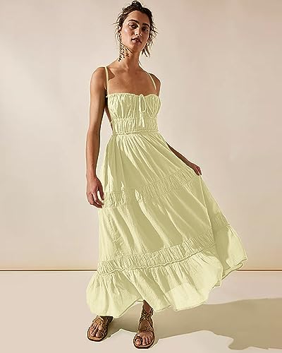 Image of VIUTIL Flowy Maxi Dress for Women Summer Cotton Backless Beach Long Dress with Pockets 2026
