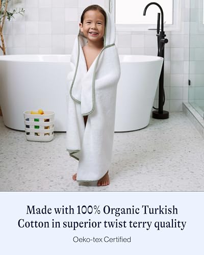 Image of Lalo The Hooded Towel - 100% Organic Cotton, Soft on Sensitive Skin, Cozy & Absorbent, Machine Washable Baby Hooded Bath Towel - Sage