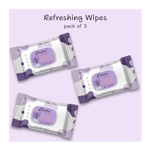 Image of Cursive 99% Natural Face, Hand & Body Cleansing Wipes With French Lavender Refreshing, Calming & Soothing Wipes | Hypoallergenic, Safe For Sensitive Skin | Gentle & Nourishing - Enriched With Aloe & Organic Extracts For Soft, Hydrated Skin (Pack of 2)