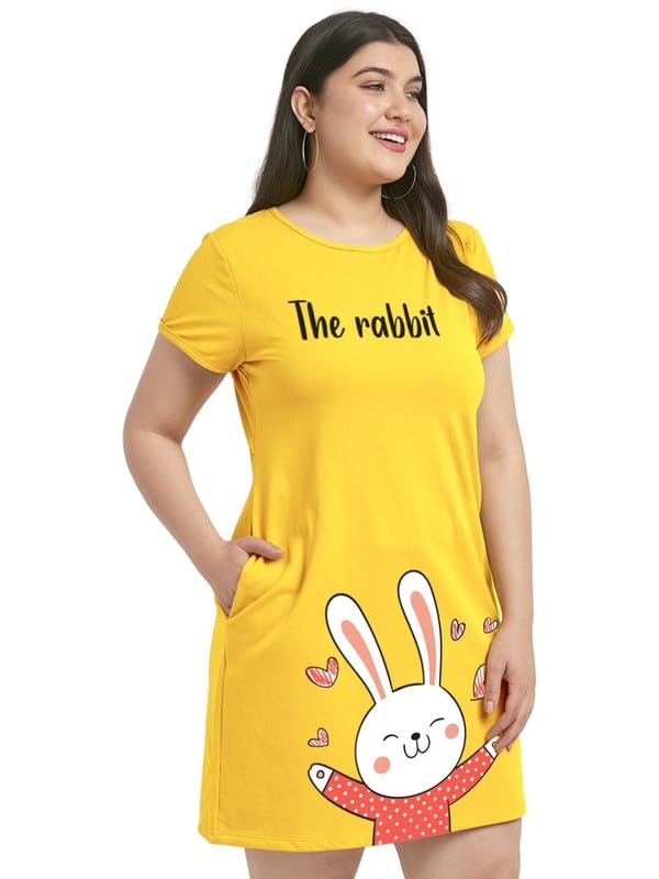 Women’s Cotton Nighty | Printed Knee Length Nighty | Short Sleeve Night Gown | Short Nightdress | Long T-Shirt | Casual Night Gown | Relaxed Fit Cotton Nightwear