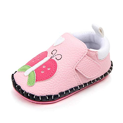 LIDIANO Baby Non Slip Rubber Sole Cartoon Animal Slippers Crib Shoes Infant/Toddler (12-18 Months, Pink Butterfly)