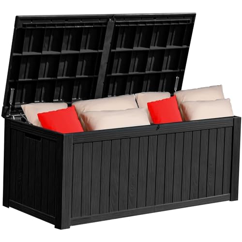 YITAHOME 180 Gallon Large Outdoor Storage XL Deck Box w/Divider for Patio Furniture Outdoor Cushions Garden Tools Sports Equipment and Pool Supplies Waterproof Resin Lockable Black