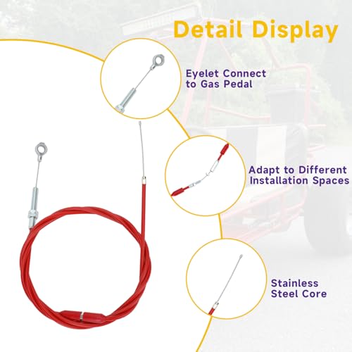 HIAORS 75 inch Go Kart Throttle Cable Compatible with Predator 212cc 196cc VM22 VM24 GX160 GX200 6.5hp 5.5hp Engine Manco Dingo Yerf Dog Kandi American Sportworks ASW Go Cart Lawn Mower Parts Red by HIAORS - Image 6