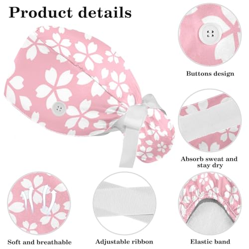 Image of Red Blooming Rose Flowers Black Working Cap with Scrunchy and Ribbon Tie for Women, Long Hair