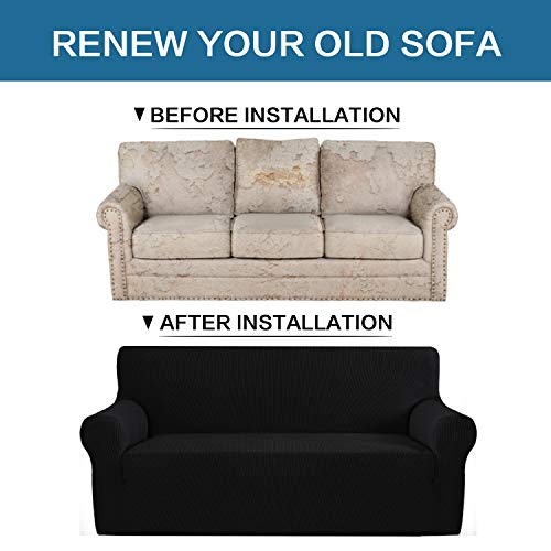 H.versailtex 1 Piece Couch Cover Stretch Stylish Furniture Cover/Protector Featuring Jacquard Textured Twill Fabric, High Spandex Slipcover Machine Washable/Skid Resistance (Armchair 31"-47", Black) #TOP2