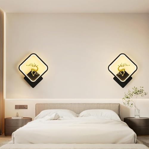Image of Square LED Wall Light with Golden Deer & Branch Design, Multi-Color LED | Plastic | Wall Lamp for Bedroom, Living Room, Hallway, Pack of 1