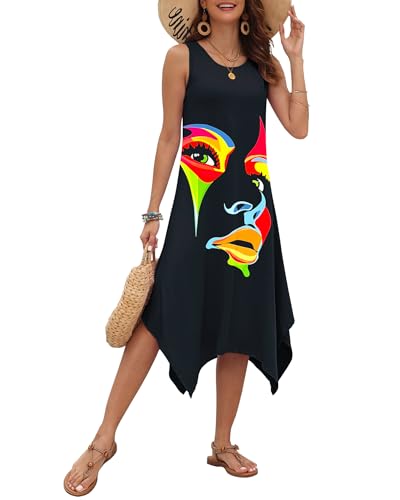 Image of AUSELILY Women's Summer Dresses Casual Sleeveless Midi Tank Beach Dress | Women's Asymmetrical Hem Sundress with Side Pockets, Great for Beach, Vacation & Daily Wear