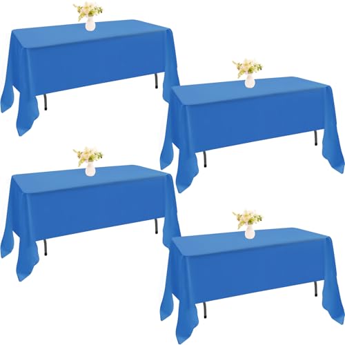 Image of 4 Pack Rectangle Tablecloth 60x126 Inch Blue Washable Polyester Table Cover for Wedding Dining Table Buffet Parties Banquet Decoration(Blue)