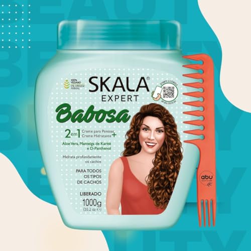 Skala Expert Babosa Hair Care, 1000g - Brazilian Treatment Cream - Sulfate, Paraben, Silicone Free - Includes Free Comb (Comb Color May Vary)