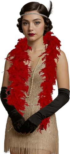 FIESTAS GUIRCA | Boa de Plumas Roja (80 gr) - Accesorio de Disfraz para Fiestas de los Años '20, Charleston y Mascaradas - Ideal para Halloween, Carnaval y Celebraciones - Unisex - Rojo
