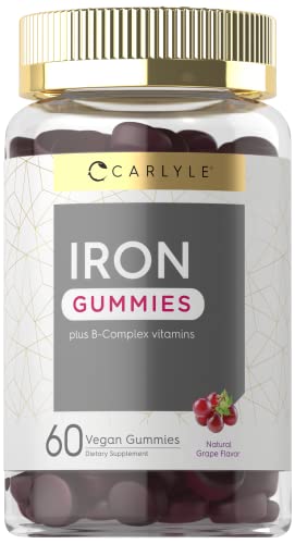 Carlyle Iron Gummies | Plus B-Complex Vitamins | 60 Vegan Gummies | Natural Grape Flavor | Non-GMO, Gluten Free Supplement